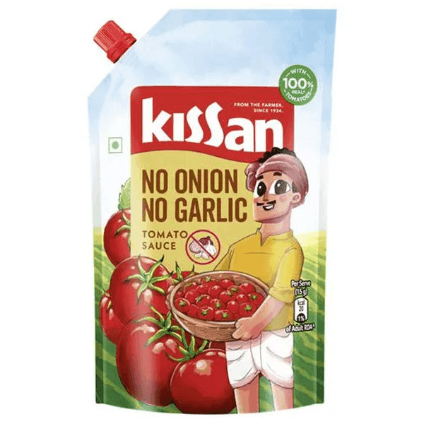 kissan no onion no garlic tomato sauce 415 gm (pouch)