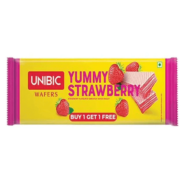 unibic yummy strawberry wafer 60 gm (buy 1 get 1 free)