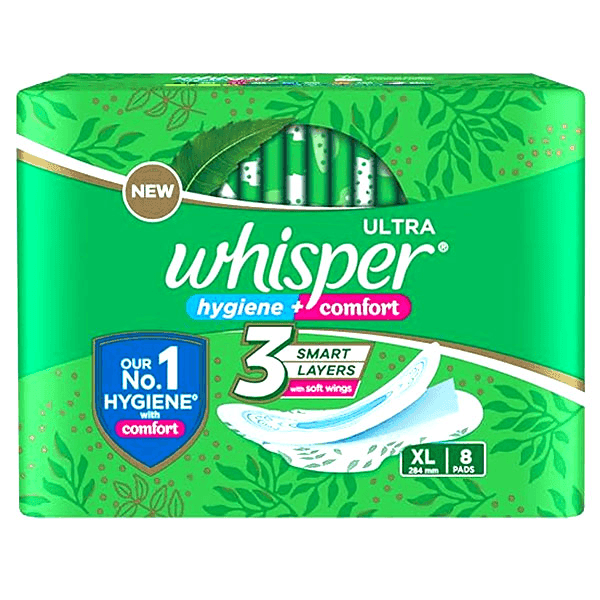 whisper ultra hygiene + comfort sanitary pads (xl) 8 pads