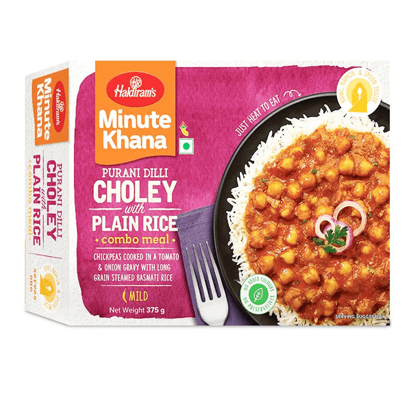 haldiram's minute khana purani dilli choley with plain rice combo meal 375 gm