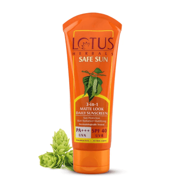 lotus herbals safe sun 3-in-1 matte look daily sunscreen spf 40 pa+++ 50 gm