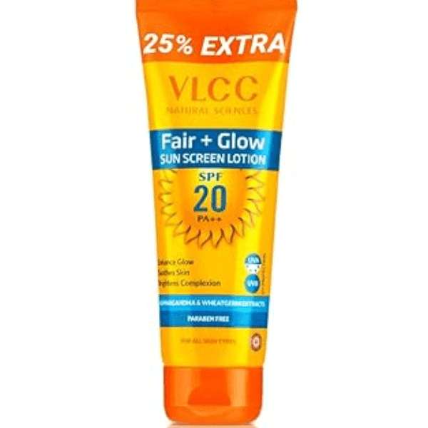 vlcc fair+glow spf 20 sun screen lotion 100 ml