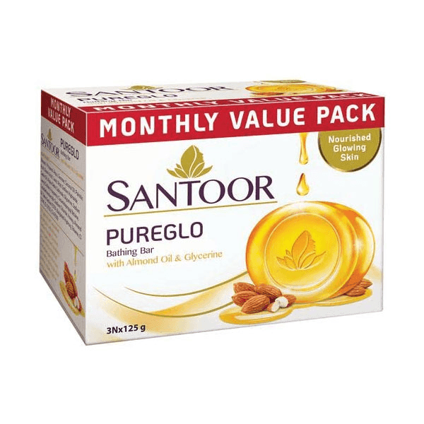 santoor pureglo glycerine bathing bar 3*125 gm