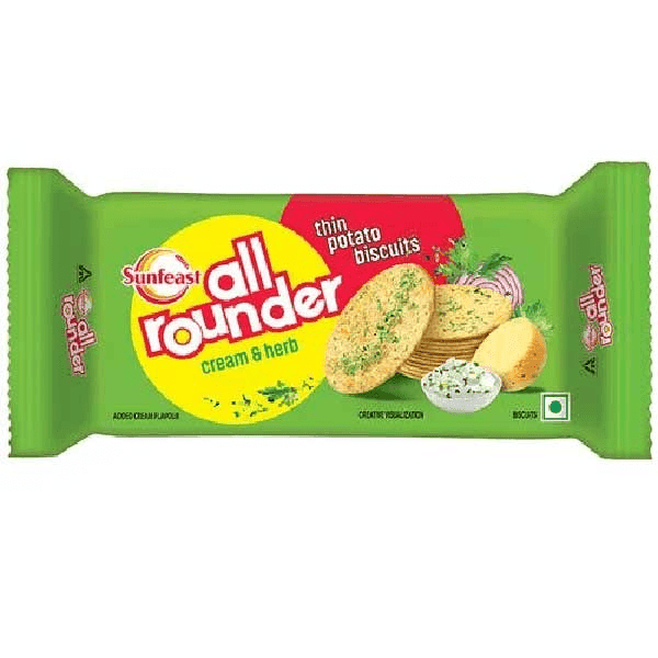 sunfeast all rounder cream & herb potato biscuits 28.2 gm
