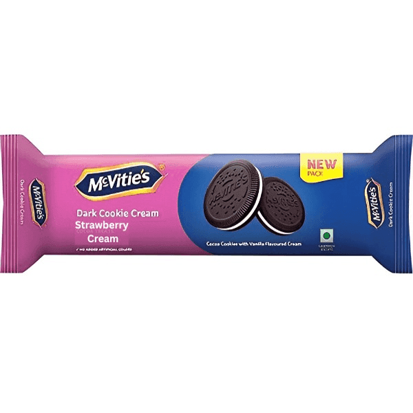 mcvitie's dark cookie creams strawberry biscuit 120 gm