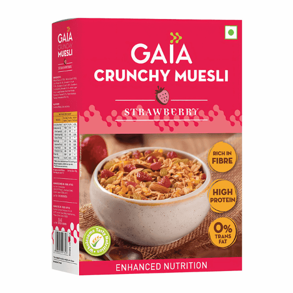 gaia crunchy muesli strawberry 400 gm
