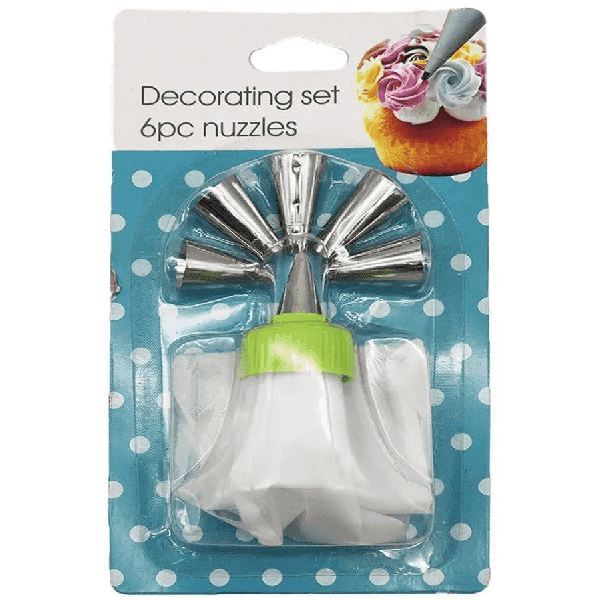 cake decorating nozzle with piping bag (pack of 6)