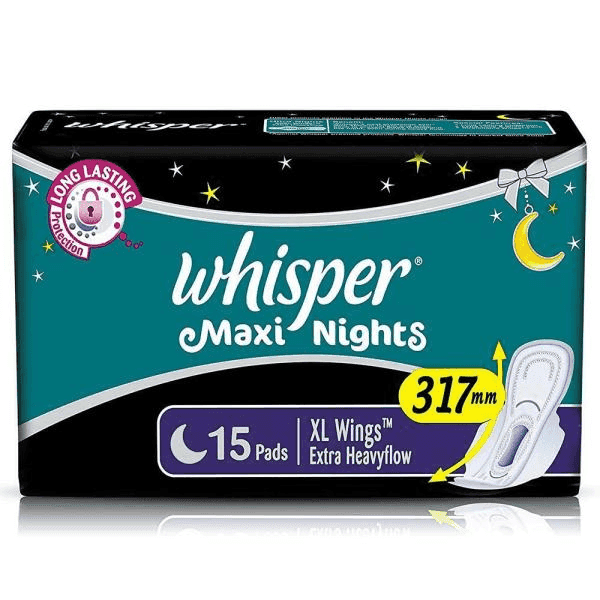whisper maxi nights sanitary pads (xl wings) 15 pads