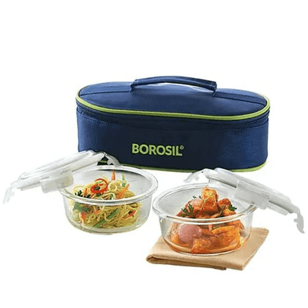 borosil 400 ml microwavable glass lunch box round set 2 unit 