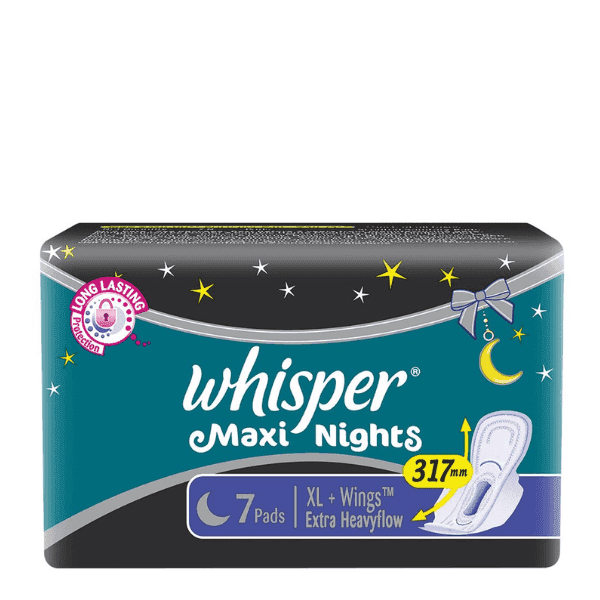 whisper maxi nights sanitary pads (xl+ wings) 7 pads