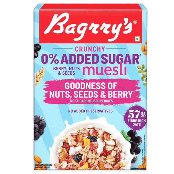 bagrry's 0% added sugar berry nuts & seeds crunchy muesli 500 gm (box)