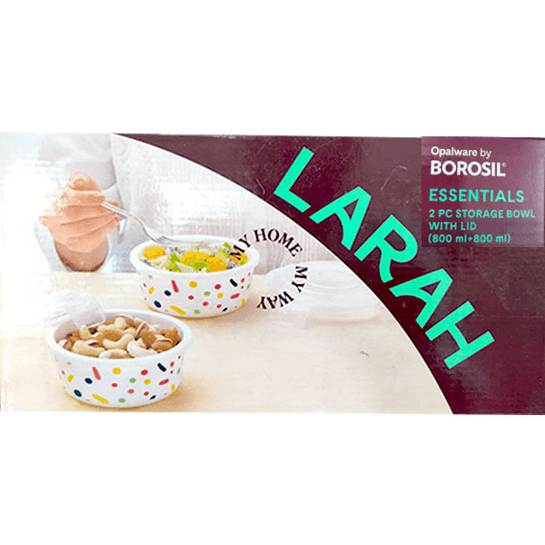 borosil larah 2 pc storage bowl with lid (800 ml + 800 ml)