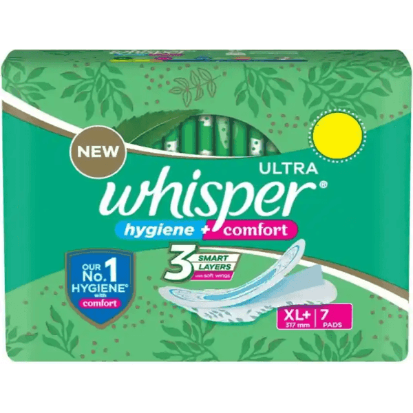 whisper ultra hygiene + comfort sanitary pads (xl+) 7 pads