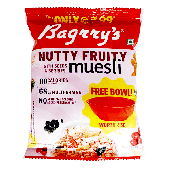 bagrry's nutty fruity with seeds & berries muesli 120 gm