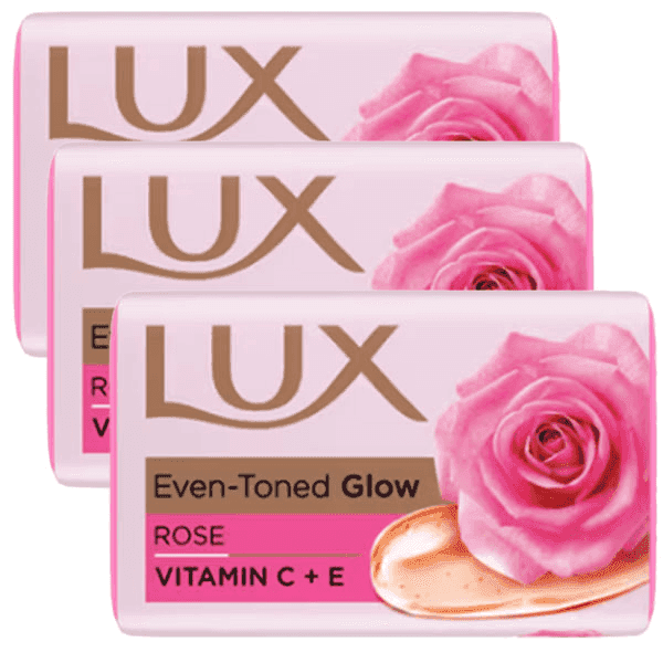lux even-toned glow rose vitamin c + e soap 3*150 gm