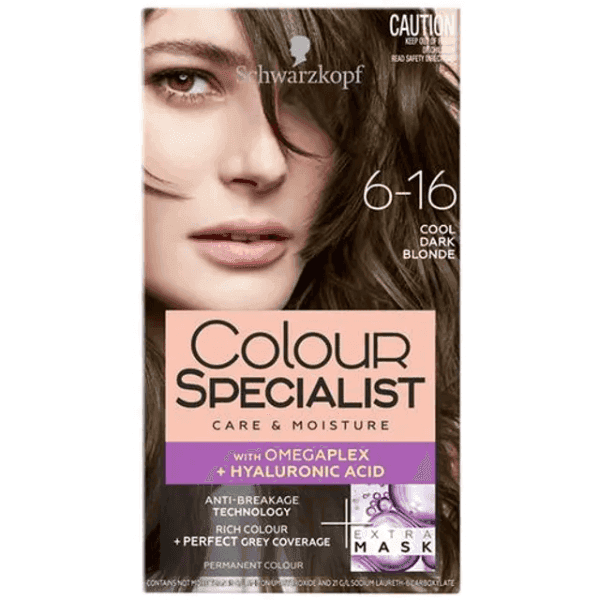 schwarzkopf colour specialist permanent colour 6-16 cool dark blonde 60 ml + 60 ml + 22.5 ml + 22.5 ml