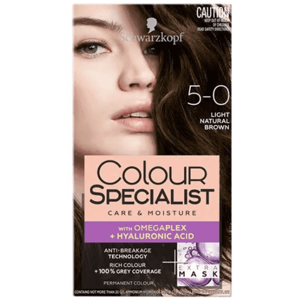 schwarzkopf colour specialist permanent colour 5-0 light natural brown 60 ml + 60 ml + 22.5 ml + 22.5 ml
