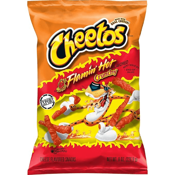 cheetos flamin' hot crunchy cheese flavoured snacks 226.8 gm