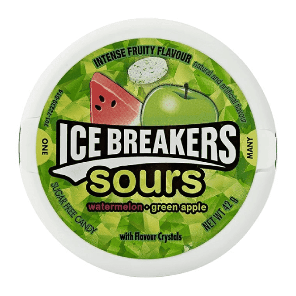 ice breakers sours watermelon + green apple sugar free candy 42 gm