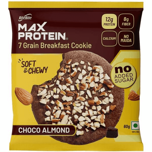 rite bite max protein choco almond 7 grain breakfast cookie 60 gm