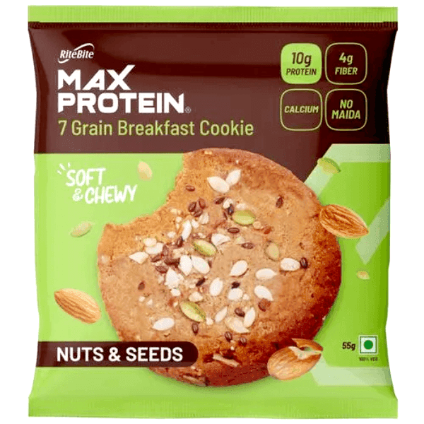 rite bite max protein nuts & seeds 7 grain breakfast cookie 55 gm