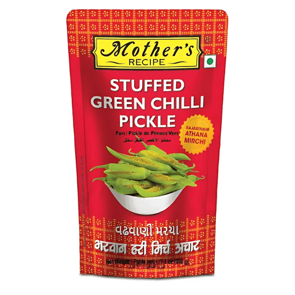 mother's recipe stuffed green chilli pickle 200 gm