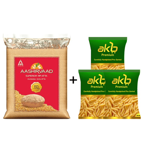 aashirvaad atta 10 kg + akb pasta 400 gm (buy 1 get 3 free) (combo pack)